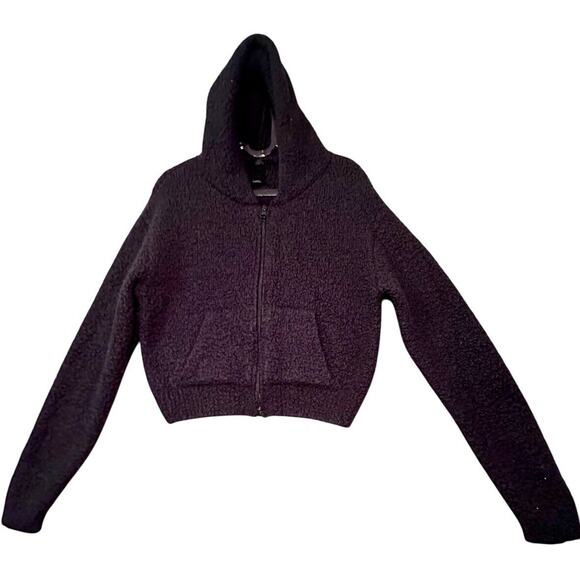 Skims Jackets & Blazers - Skims Teddy Hoodie Black Jacket Full-Zip Soft Snuggly Stretchy Sz. XS Kim K Crop